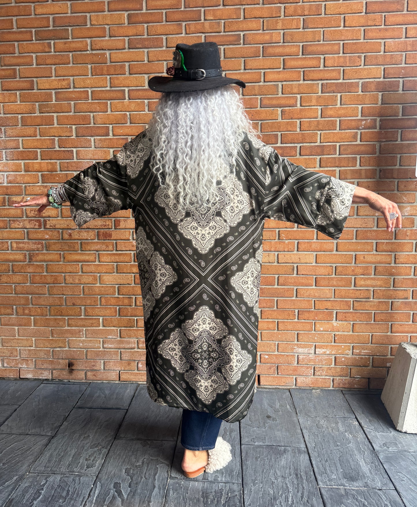 Bandana Print Duster - KHAKI GREEN