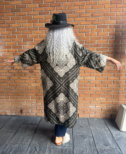 Bandana Print Duster - KHAKI GREEN