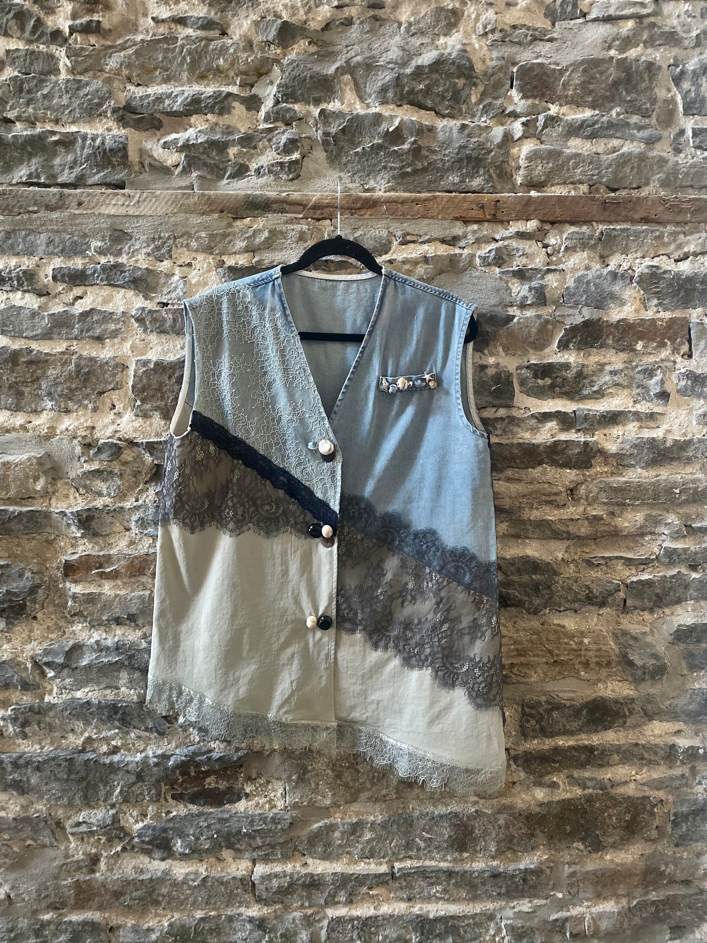 Denim and Lightweight Canvas Mixed Vest Top