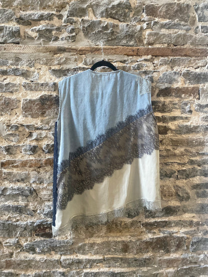 Denim and Lightweight Canvas Mixed Vest Top