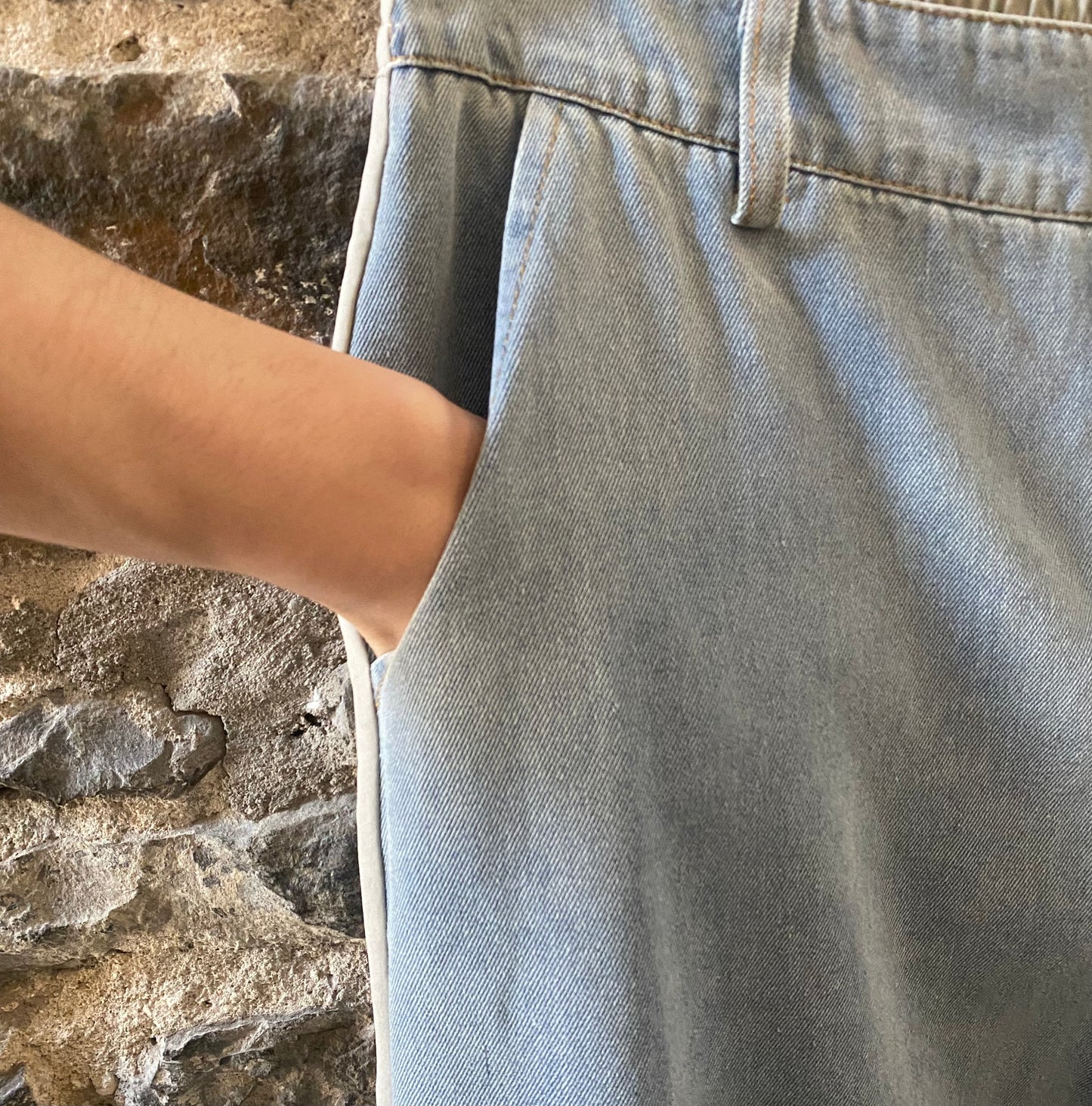 Wide Leg Denim and Lightweight Canvas Mixed Pants