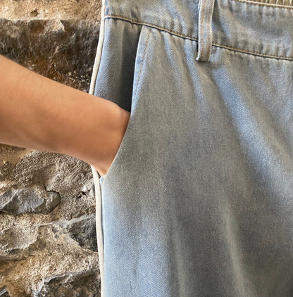 Wide Leg Denim and Lightweight Canvas Mixed Pants
