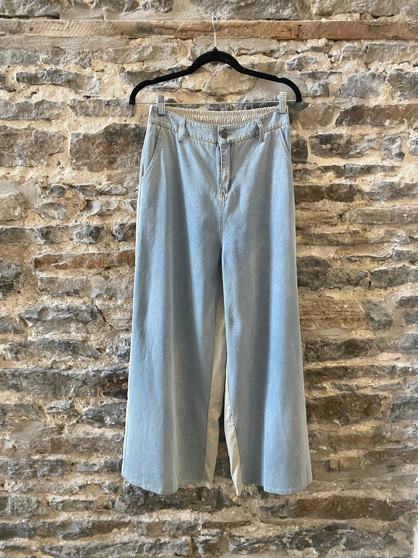 Wide Leg Denim and Lightweight Canvas Mixed Pants