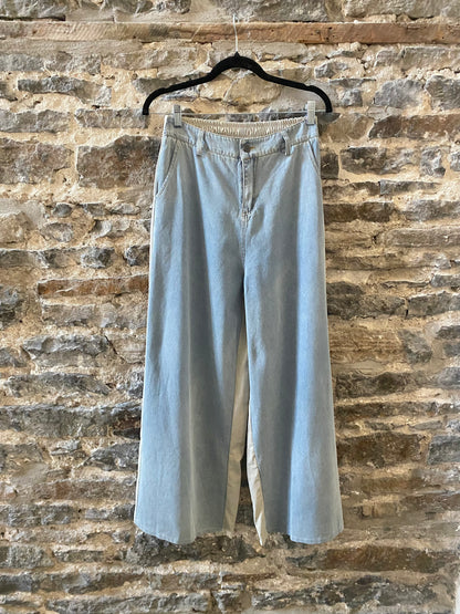 Wide Leg Denim and Lightweight Canvas Mixed Pants