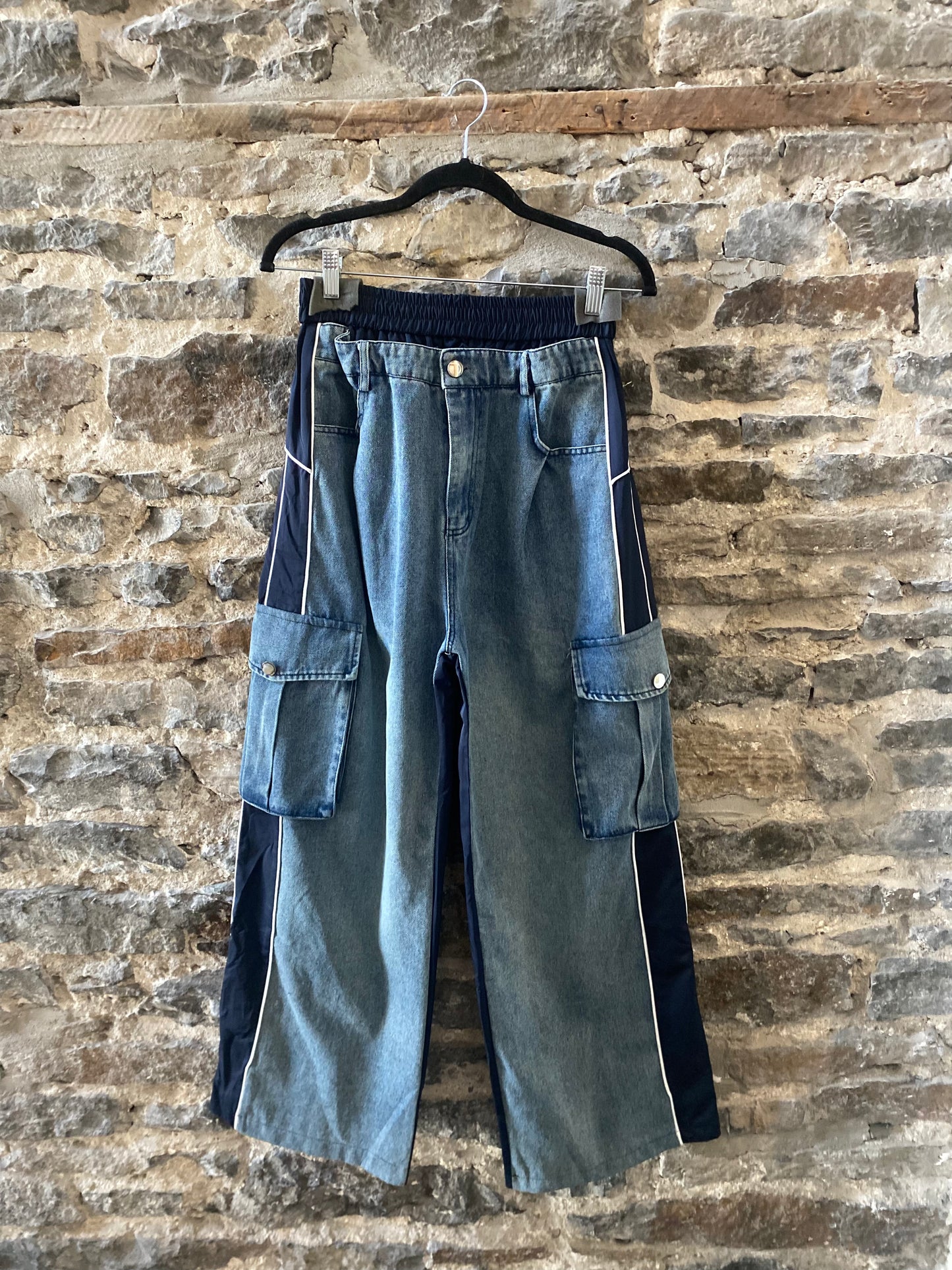 Denim and Navy Windbreaker Cargo Pants