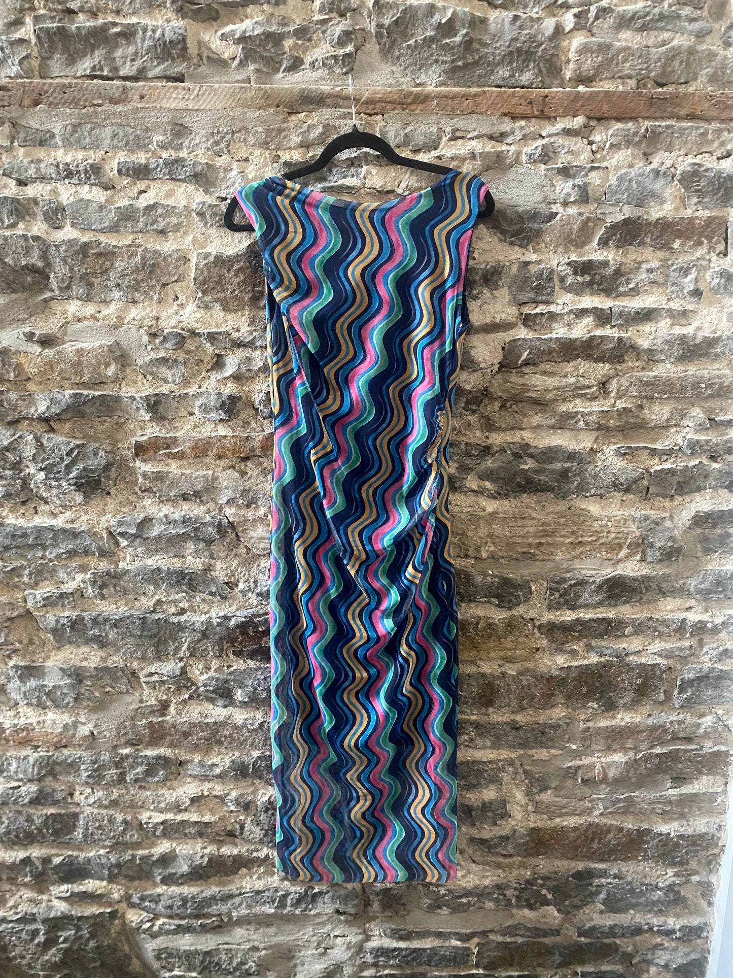 Multicolour Patterned Fitted Mesh Midi Dress - NAVY MIX
