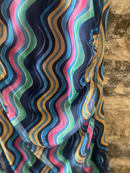 Multicolour Patterned Fitted Mesh Midi Dress - NAVY MIX