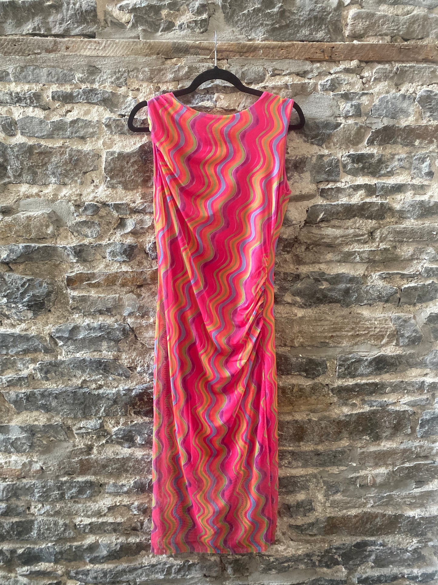 Multicolour Patterned Fitted Mesh Midi Dress - PINK MIX