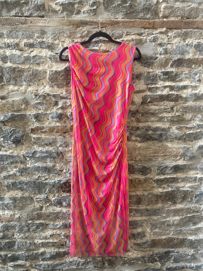 Multicolour Patterned Fitted Mesh Midi Dress - PINK MIX