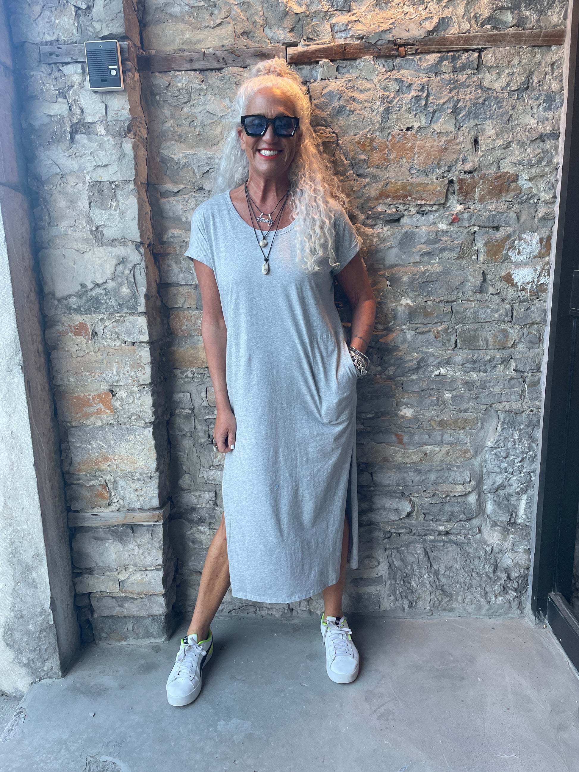 100% Cotton Relaxed Fit T Shirt Maxi Dress - Heather Grey