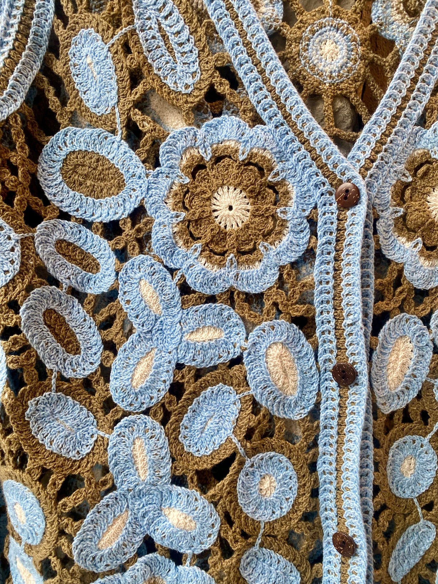 Cotton Crochet Knit Cardigan - FLORAL OLIVE