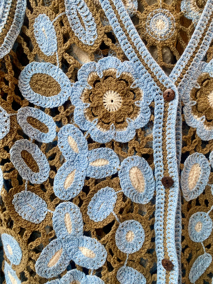 Cotton Crochet Knit Cardigan - FLORAL OLIVE