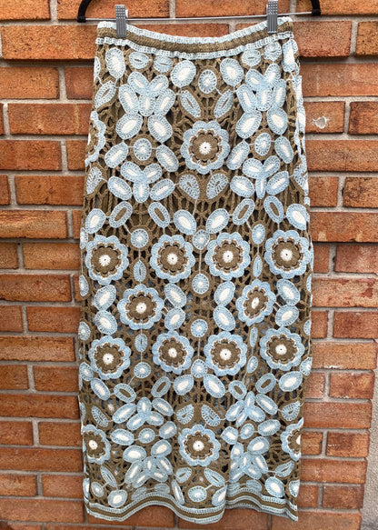 Cotton Crochet Knit Skirt - FLORAL OLIVE