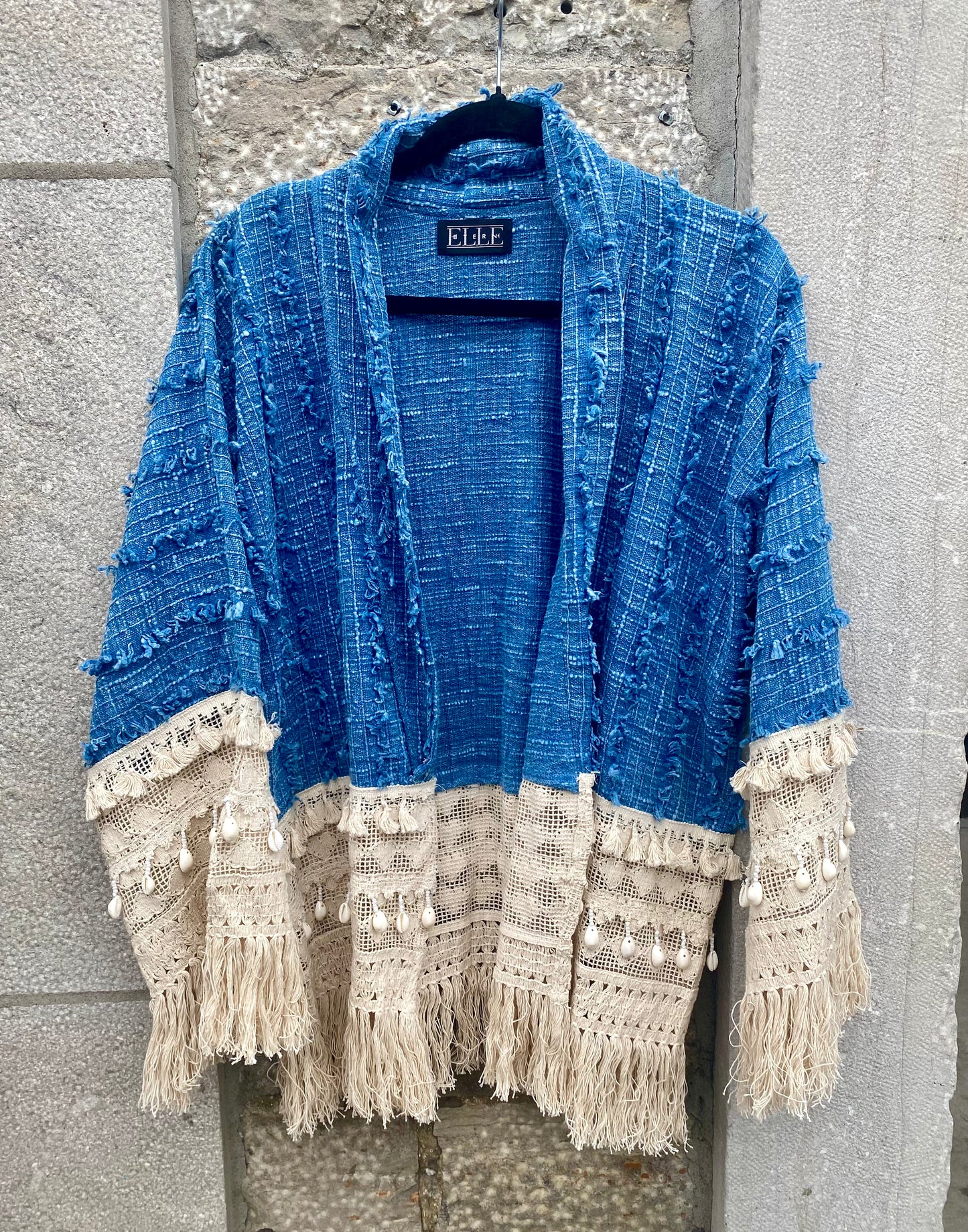 100% Cotton Boho Lace Cardigan with Shell Fringe