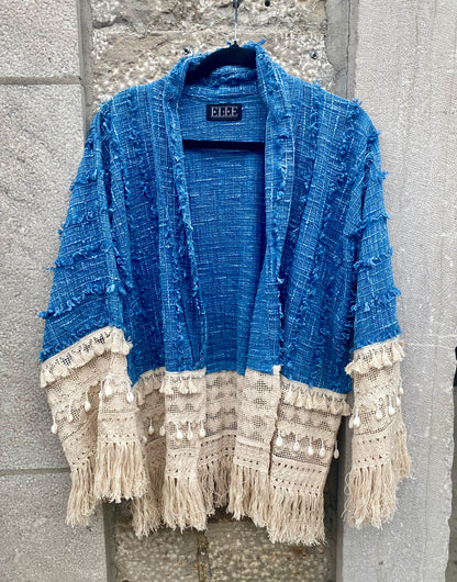 100% Cotton Boho Lace Cardigan with Shell Fringe