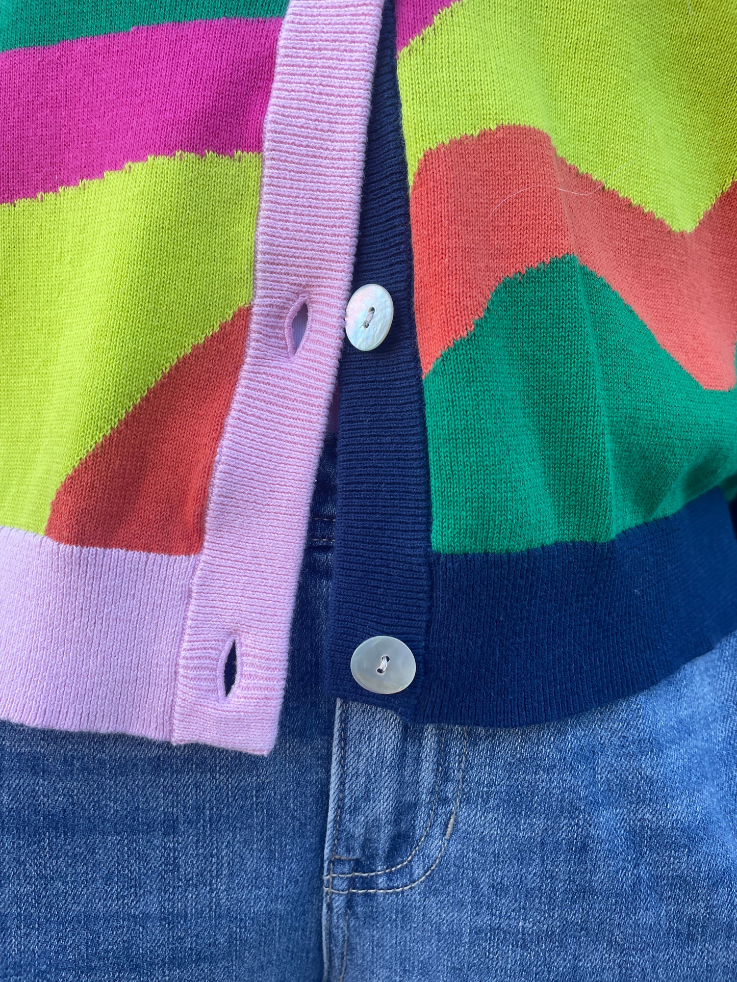 100% Cotton Multicolour V Neck Pattern Cardigan