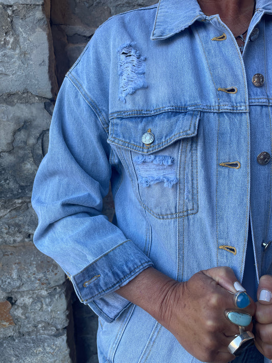 Lightwash Oversized Distressed Denim Jean Jacket