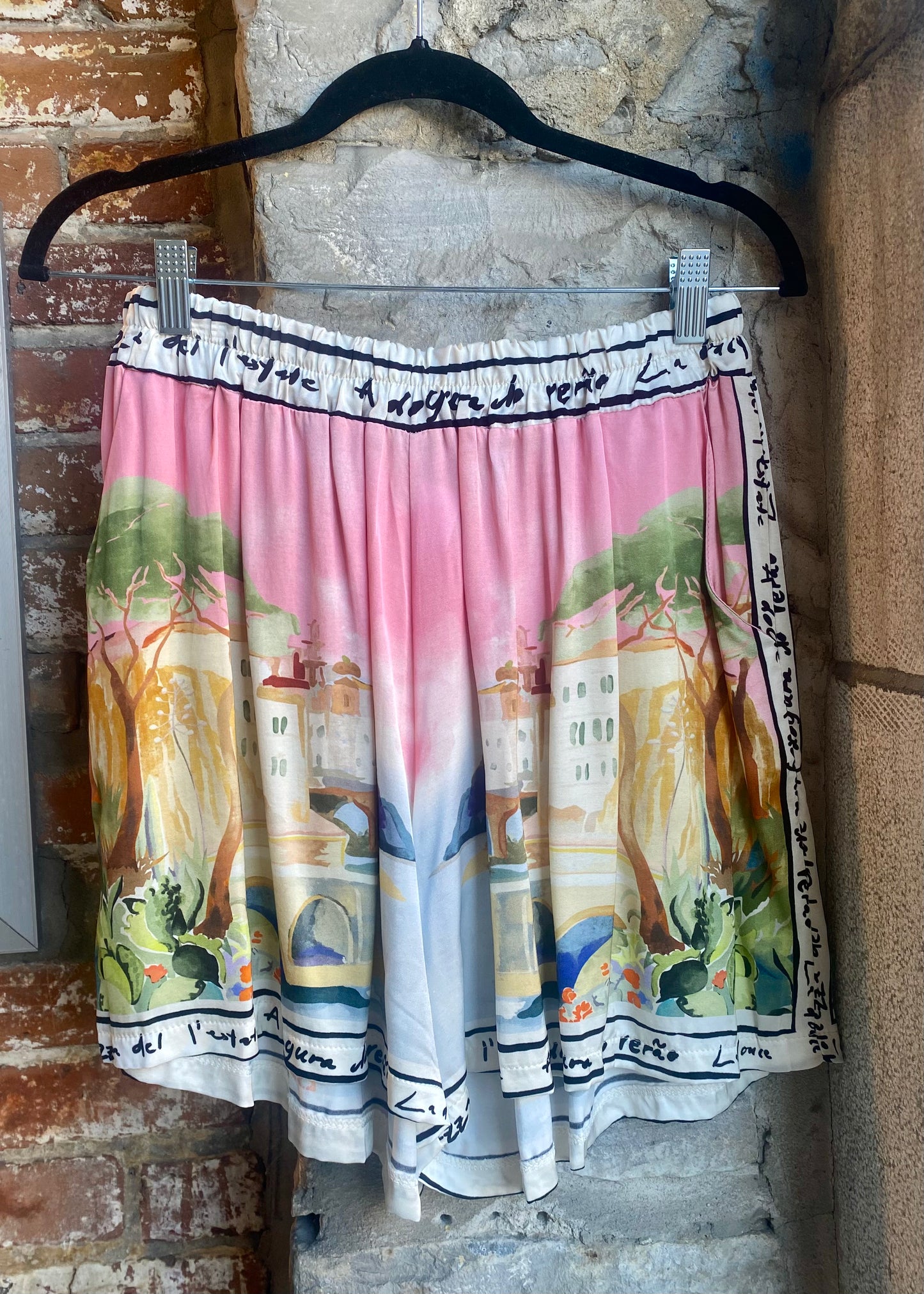 Relaxed Fit Printed Silk Shorts - PINK