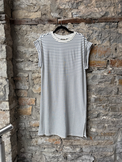 100% Cotton  Mid Length  Pinstripe Dress - Navy Blue and Ivory Stripe