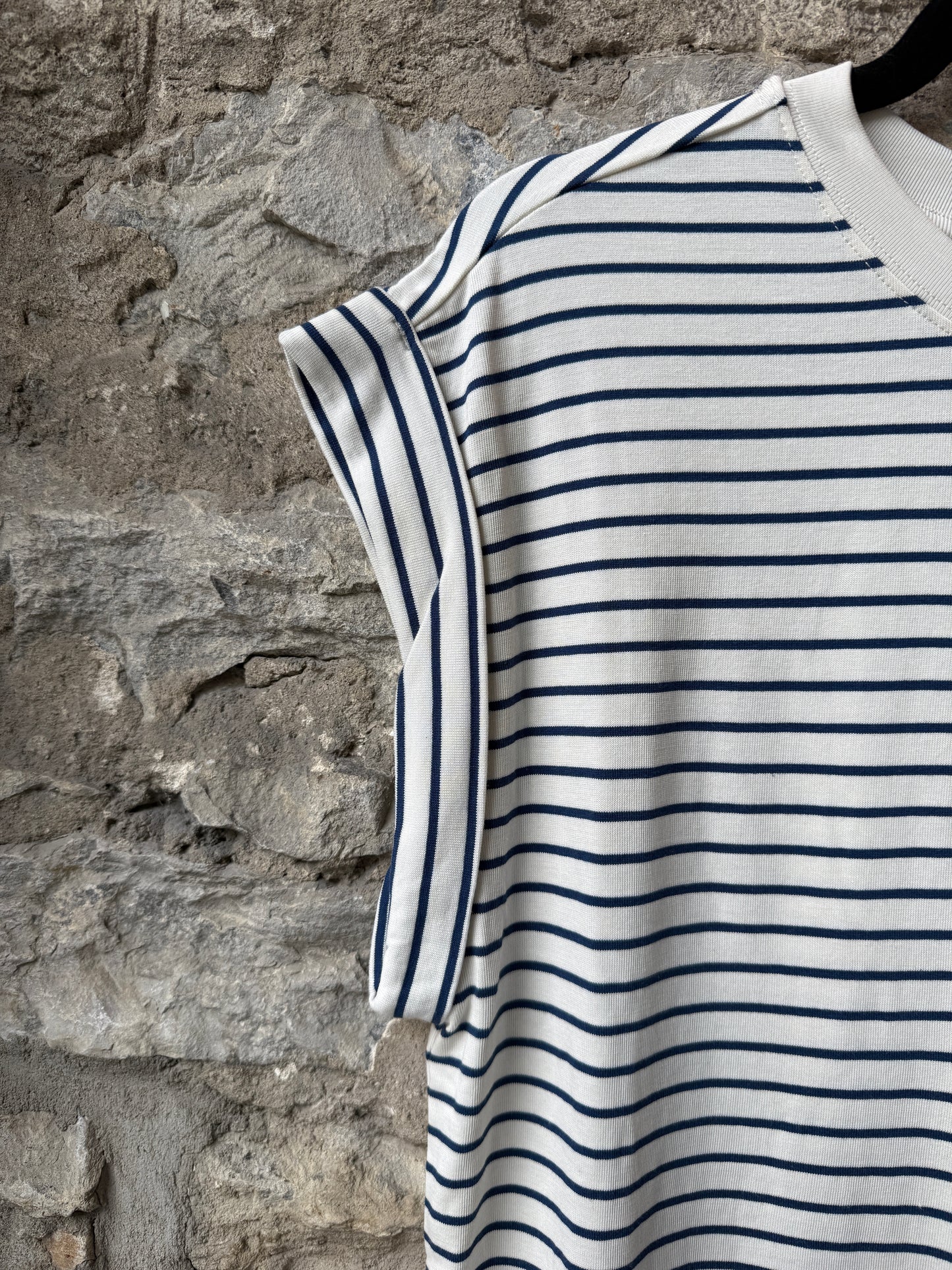 100% Cotton  Mid Length  Pinstripe Dress - Navy Blue and Ivory Stripe