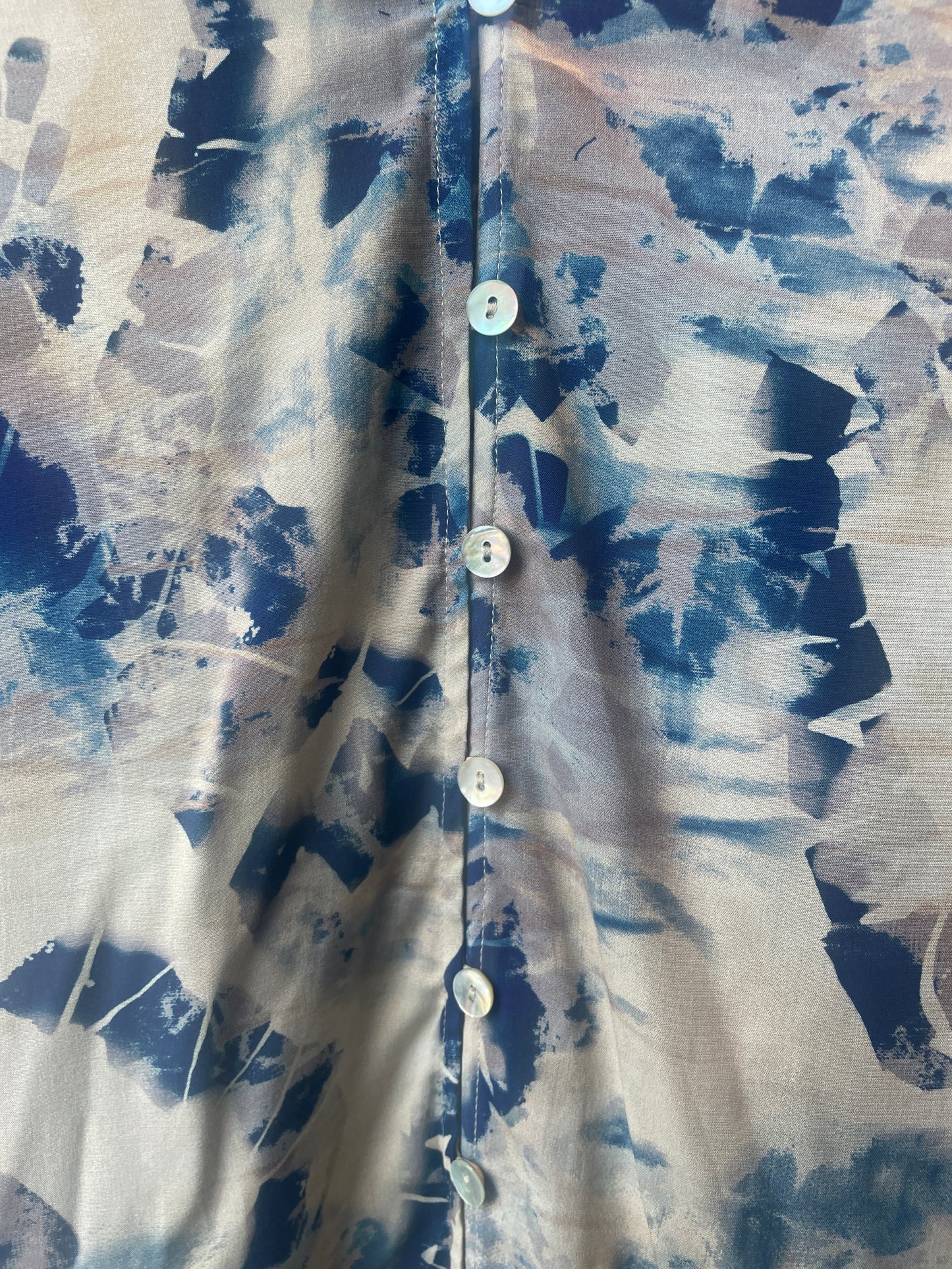 Long Sleeve Button Front Shirt - Blue and Cream Pattern