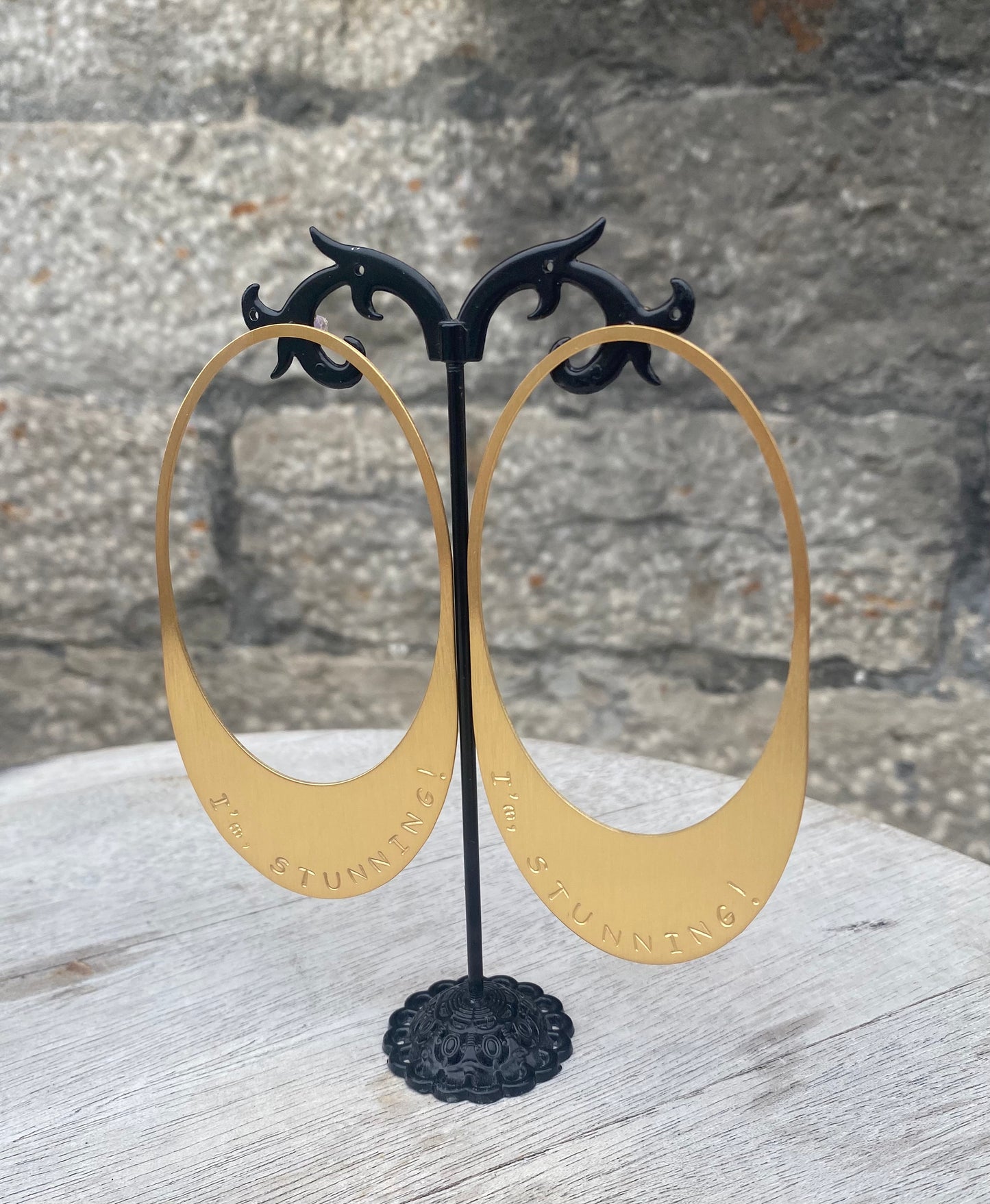 I'm Stunning Oval Statement Earrings - Brush Gold