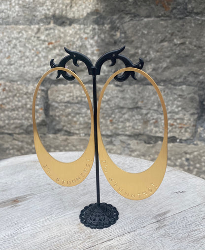 I'm Stunning Oval Statement Earrings - Brush Gold
