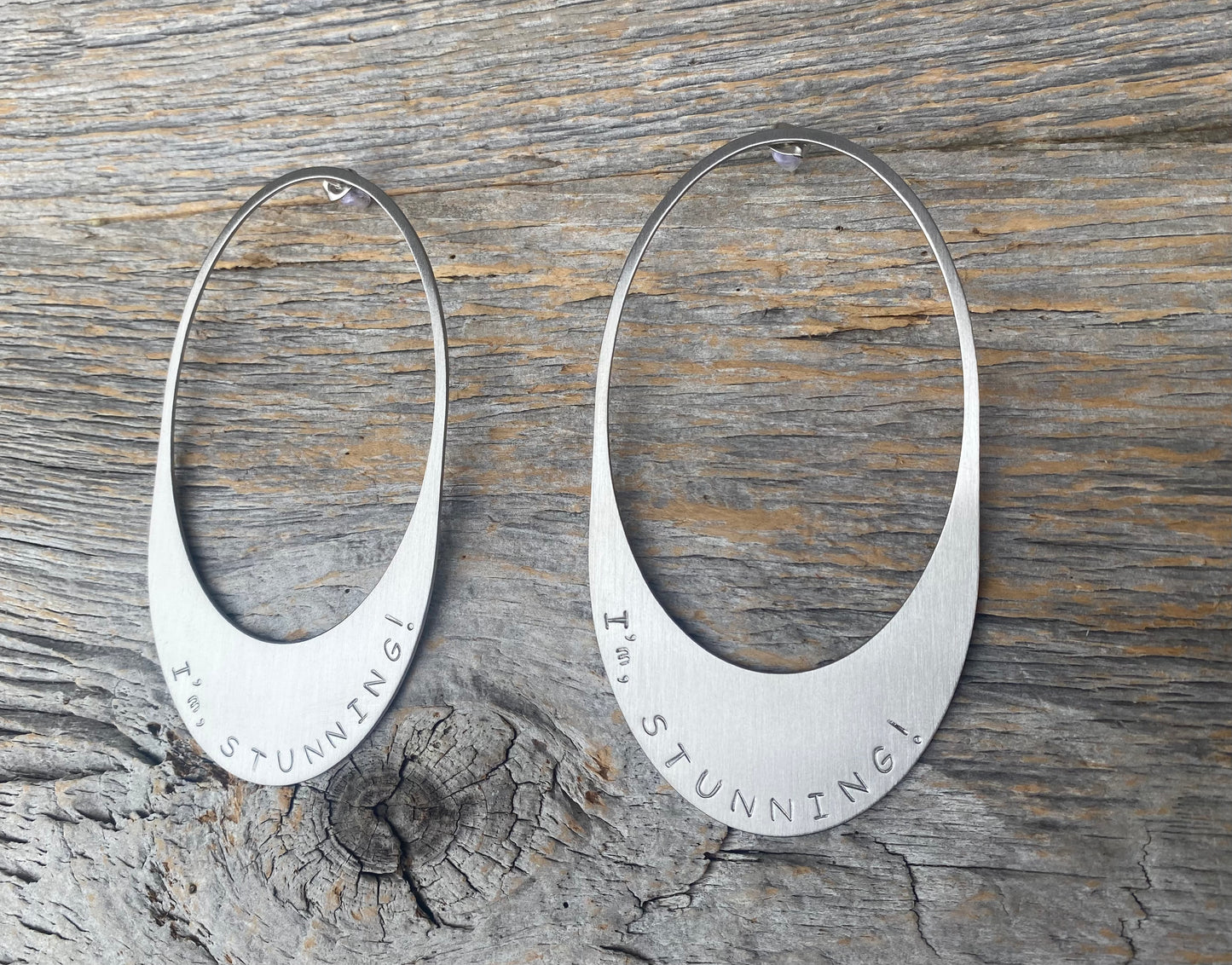 I'm Stunning Oval Statement Earrings - Brush Silver