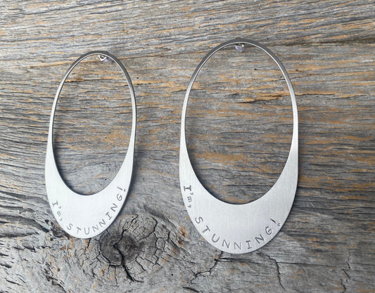 Im Stunning Oval Statement Earrings - Brush Silver