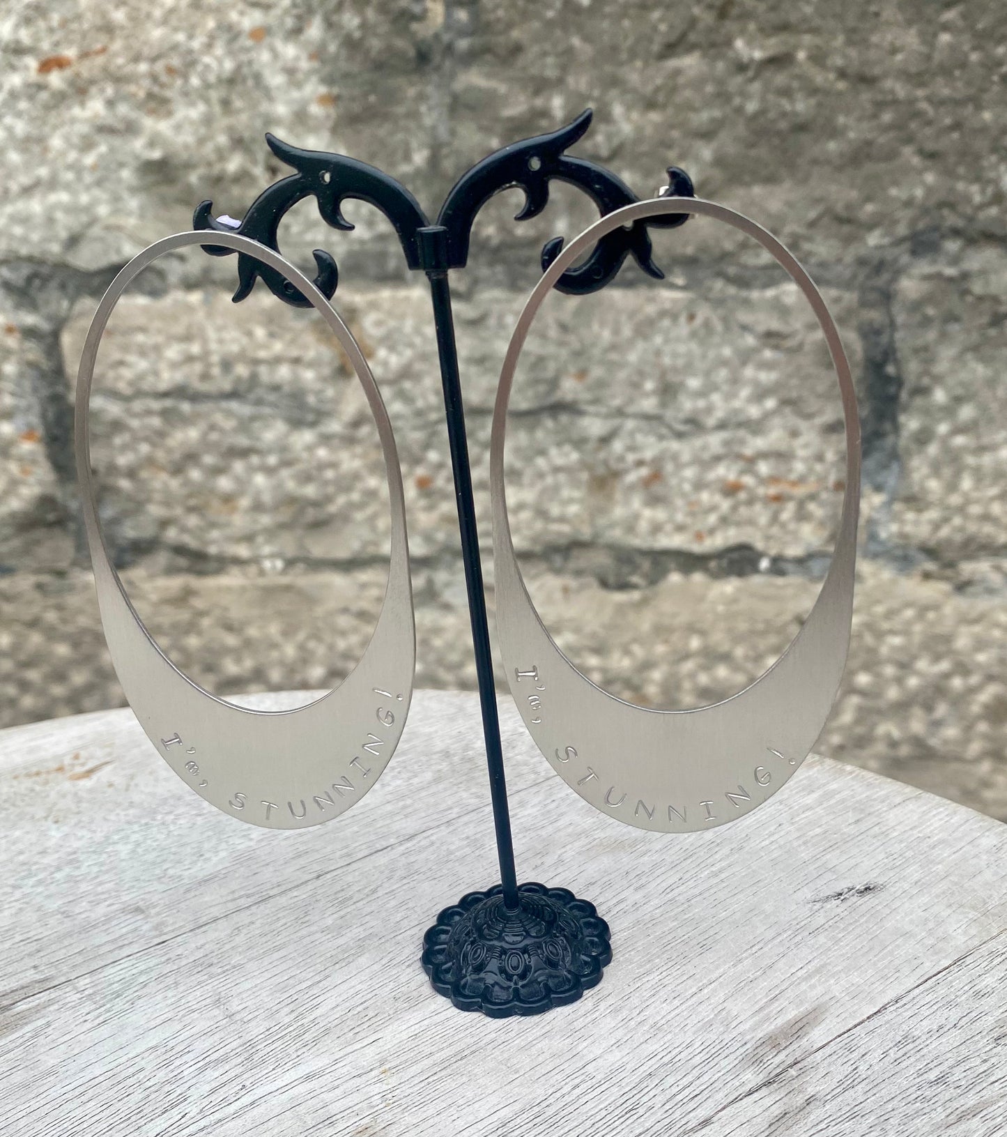 I'm Stunning Oval Statement Earrings - Brush Silver