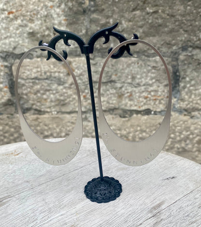 I'm Stunning Oval Statement Earrings - Brush Silver