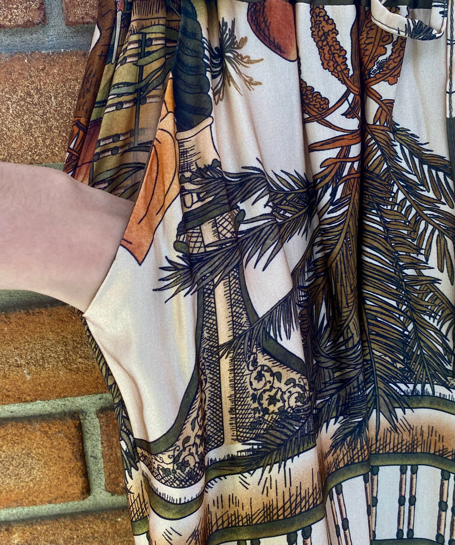Printed Silk Pants- OLIVE