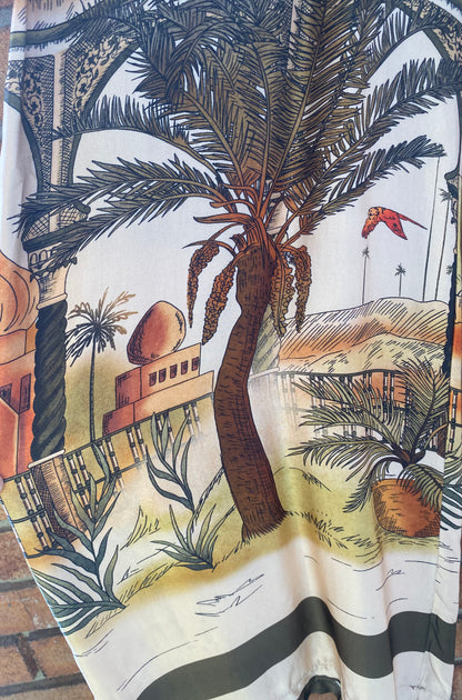 Printed Silk Pants- OLIVE
