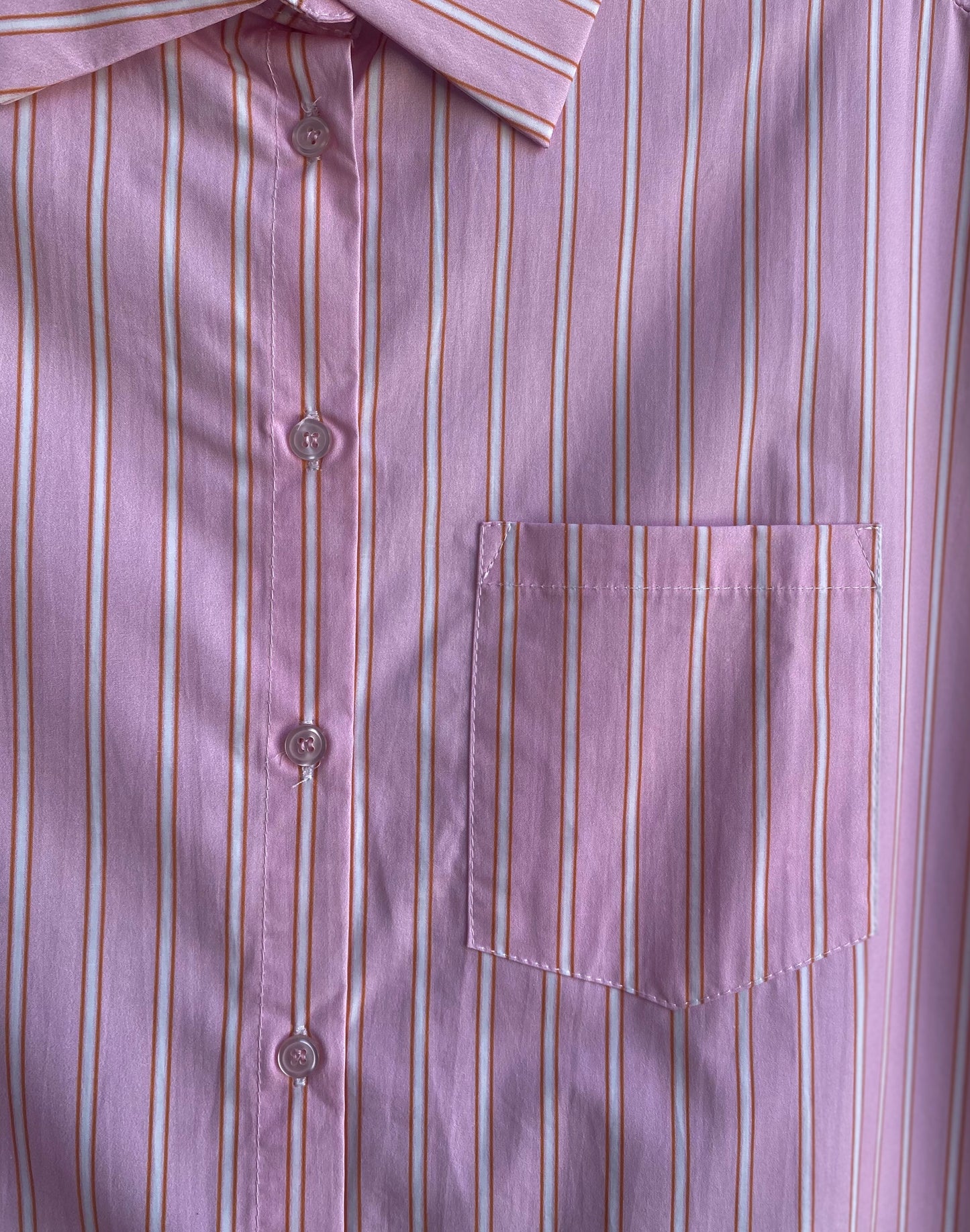 100% Cotton Oversized Striped Shirt Tunic Dress - PINK
