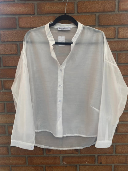 Lightweight Semi-Sheer Button Front Shirt - WHITE