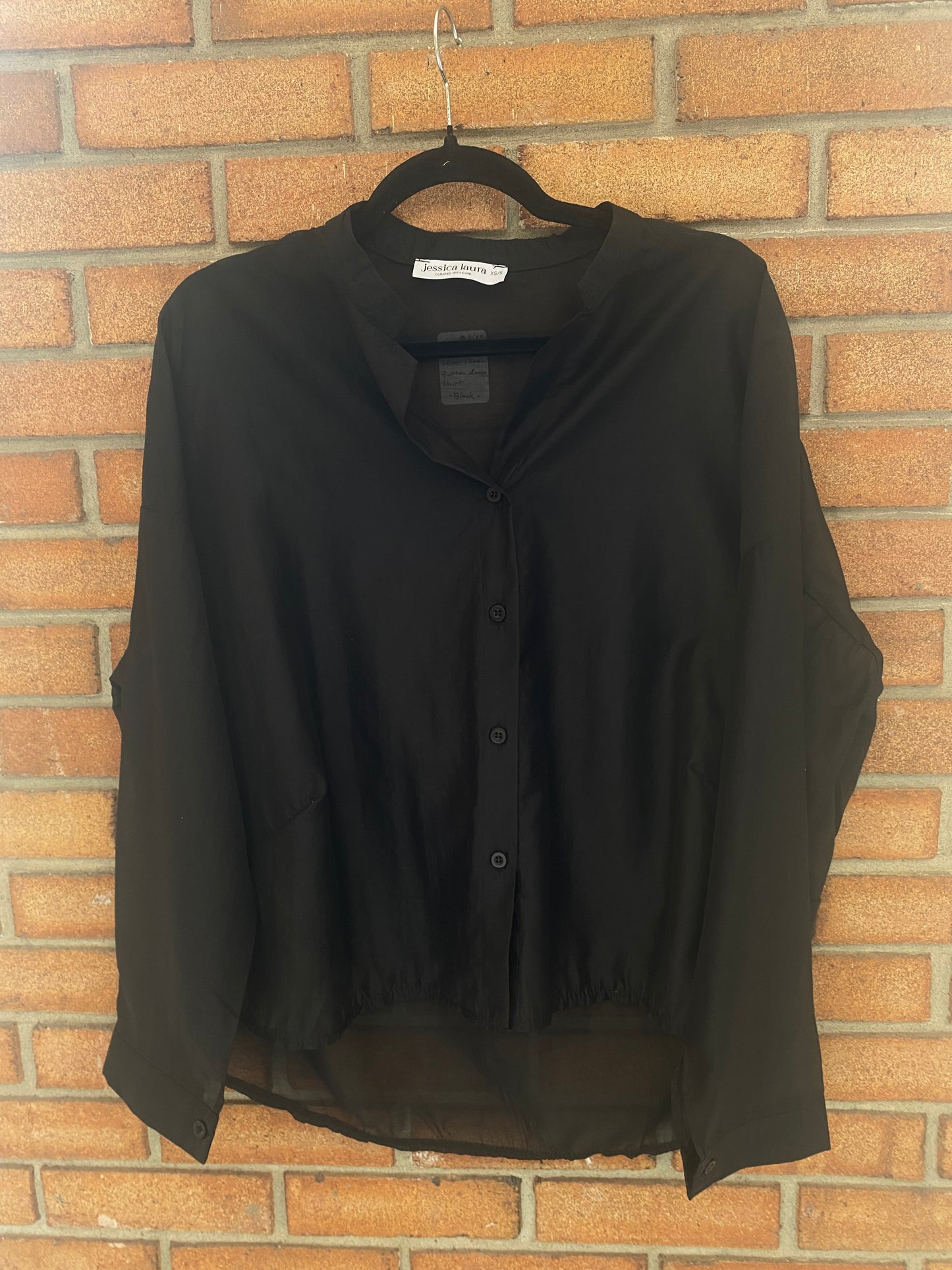 Lightweight Semi-Sheer Button Front Shirt - BLACK