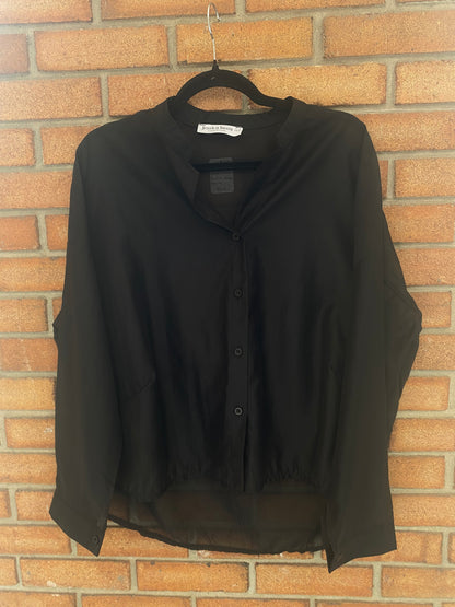 Lightweight Semi-Sheer Button Front Shirt - BLACK