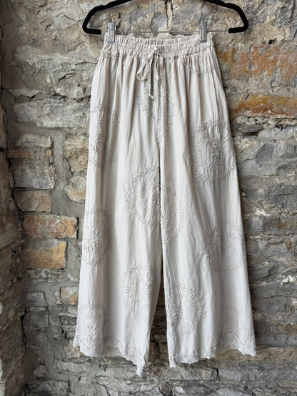 100% Cotton  Relaxed PANT with Embroidery and Pockets - Sand
