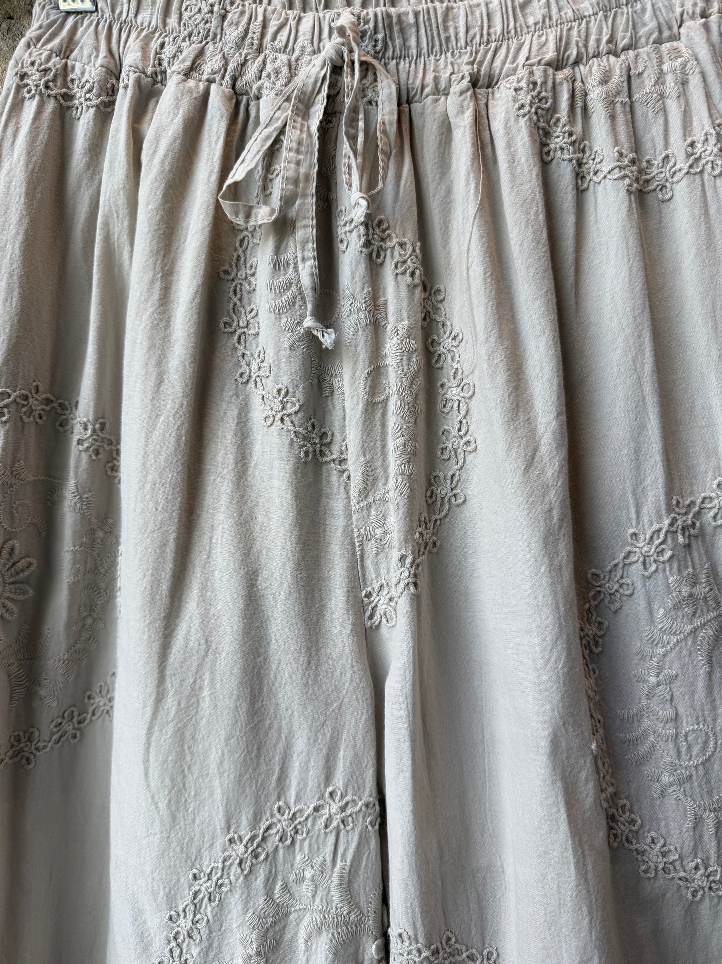 100% Cotton  Relaxed PANT with Embroidery and Pockets - Sand