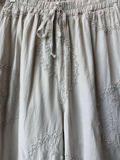 100% Cotton  Relaxed PANT with Embroidery and Pockets - Sand