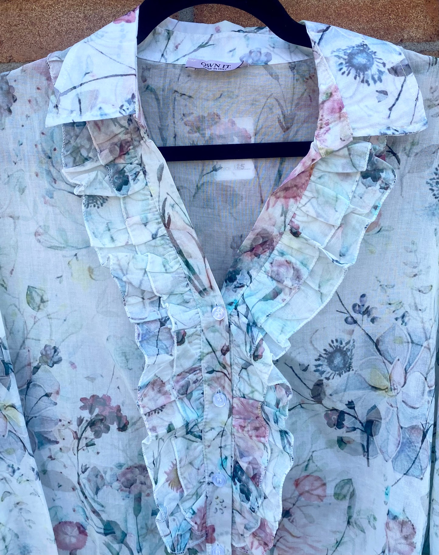 100% Cotton Ruffle Front Shirt- Watercolour Floral