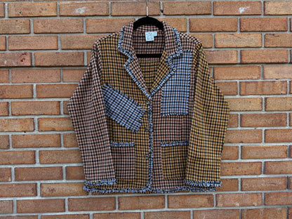 100% Cotton Houndstooth Jacket iwht pockets- Brown Black Tan Grey