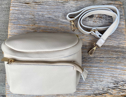 Pebble Leather Shoulder Messenger Bag - BEIGE