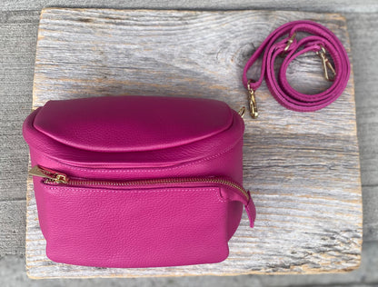 Pebble Leather Shoulder Messenger Bag - HOT PINK