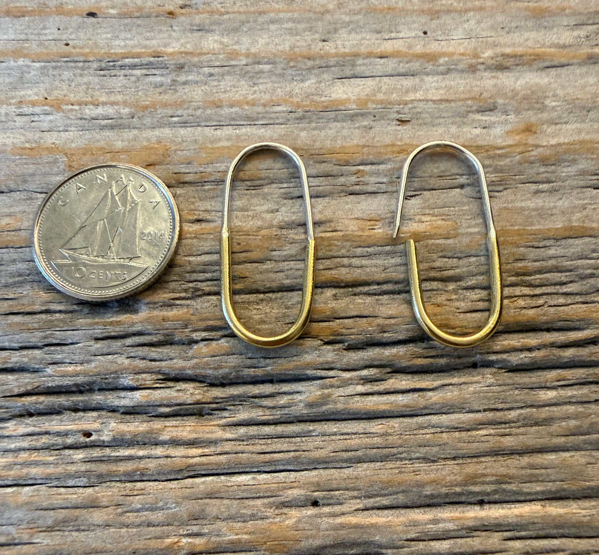 Small Paper Clip Oblong  Hoop Earrings - GOLD & SILVER