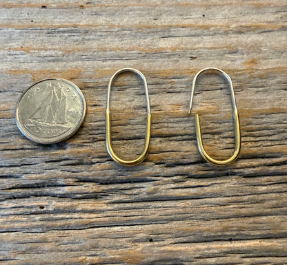 Small Paper Clip Oblong  Hoop Earrings - GOLD & SILVER