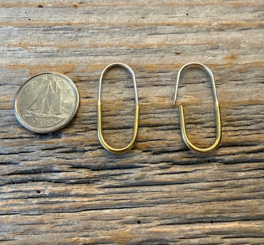 Small Paper Clip Oblong  Hoop Earrings - GOLD & SILVER