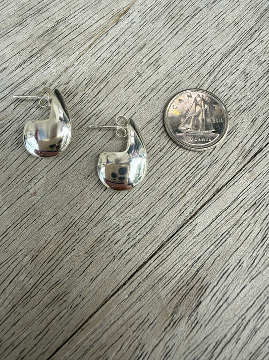 Small Flat Teardrop Stud Earring - SILVER