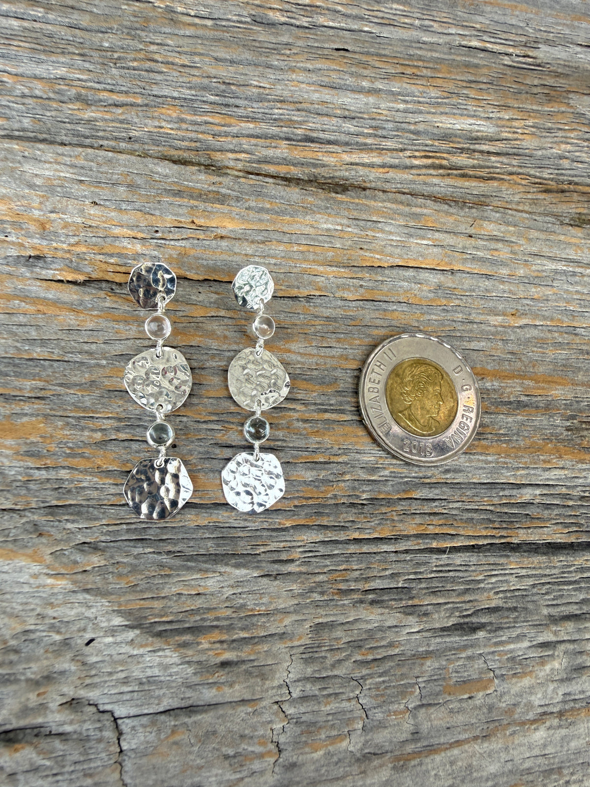 Hammered Circle Earring with Aquamarine - SILVER