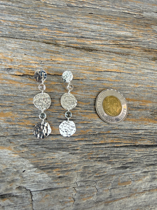 Hammered Circle Earring with Aquamarine - SILVER